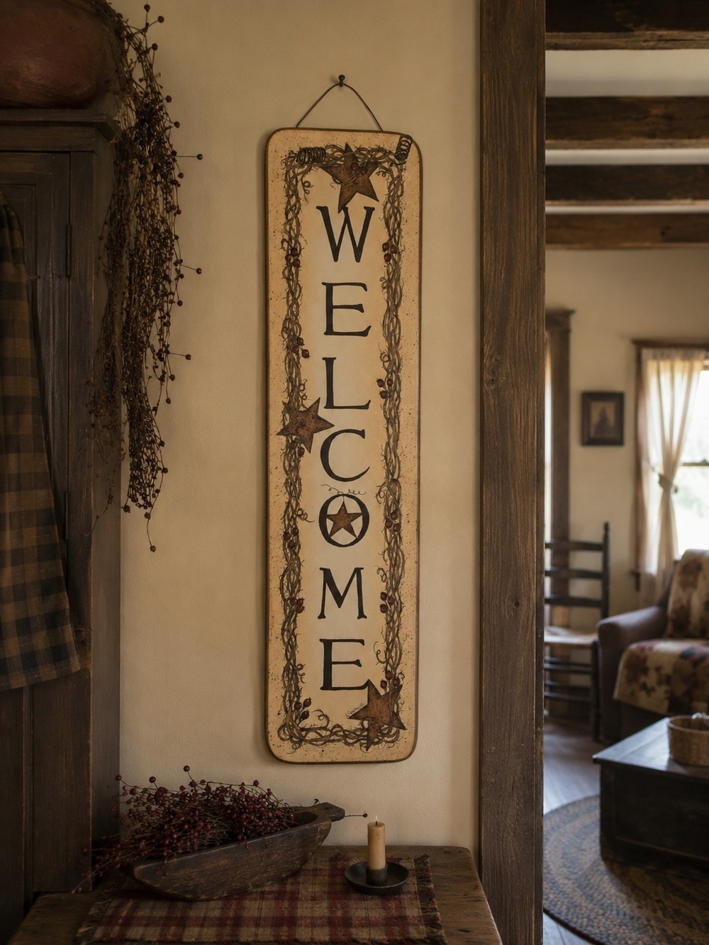 Welcome Wall Sign - Beige and Brown Rustic Home Wall Decor